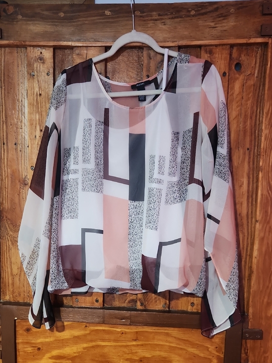 Alfani Tops - Alfani Geometric Sheer Blouse in Blush, White & Brown